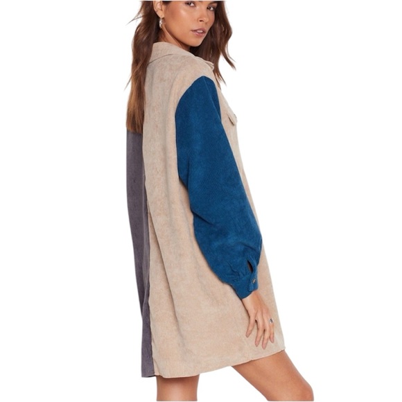 Nasty Gal Women’s Oversized Corduroy Color Block Button-Up Shirt Jacket Shacket - Picture 5 of 9